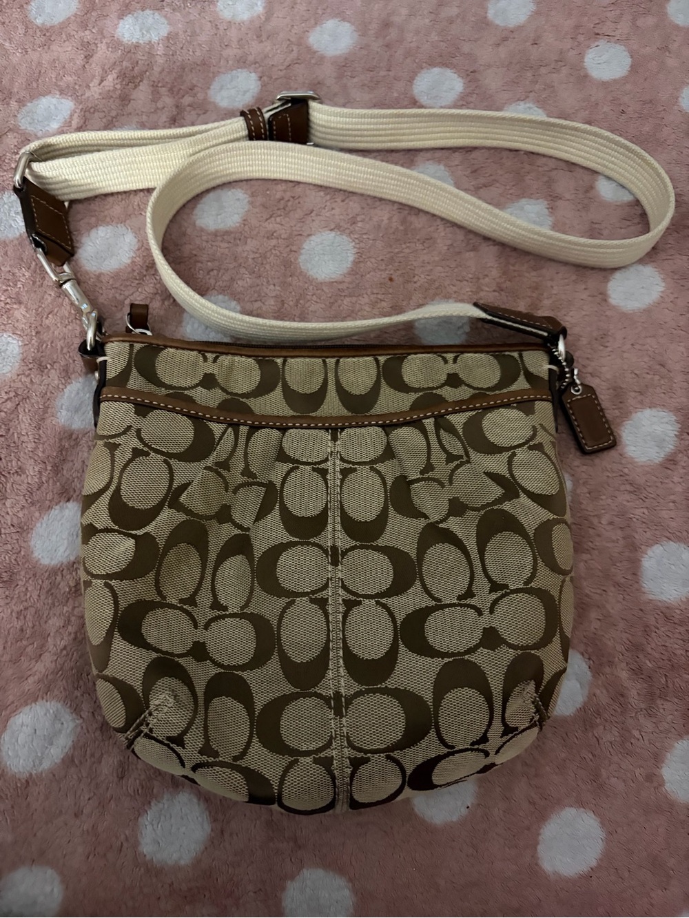 Vintage Coach Signature Canvas Pochette Sacoche Crossbody Shoulder Bag Brown